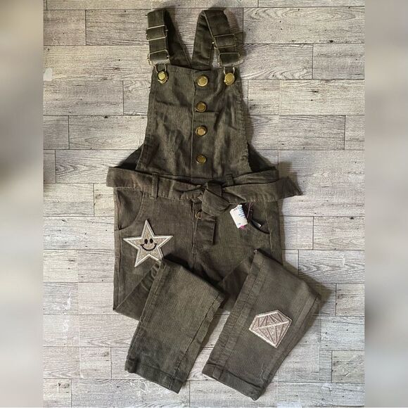 Boutique, Girls, Army Green, Sparkle Patchwork, Skinny Leg Overalls - Picture 11 of 12